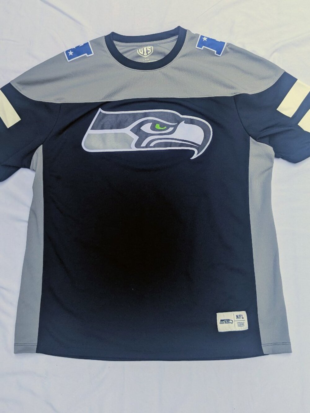 Large Seattle Seahawks Football Jersey Blue & Grey